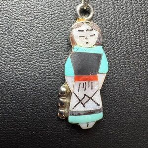 Pendant Zuni Native American Signed 925 Sterling Silver Inlaid Maiden Girl